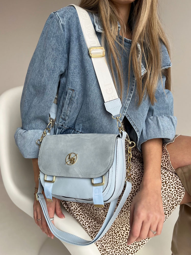 Svetlomodrá crossbody kabelka s dvoma ramienkami Laura Biaggi DX-F290-l.blue