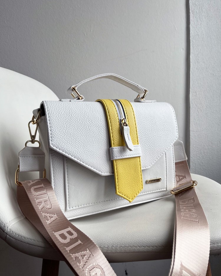 Crossbody kabelka Laura Biaggi - štýlová kabelka do ruky bielo-žltá