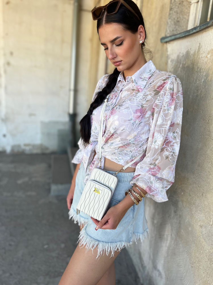 Malá kabelka na mobil crossbody a peňaženka biela